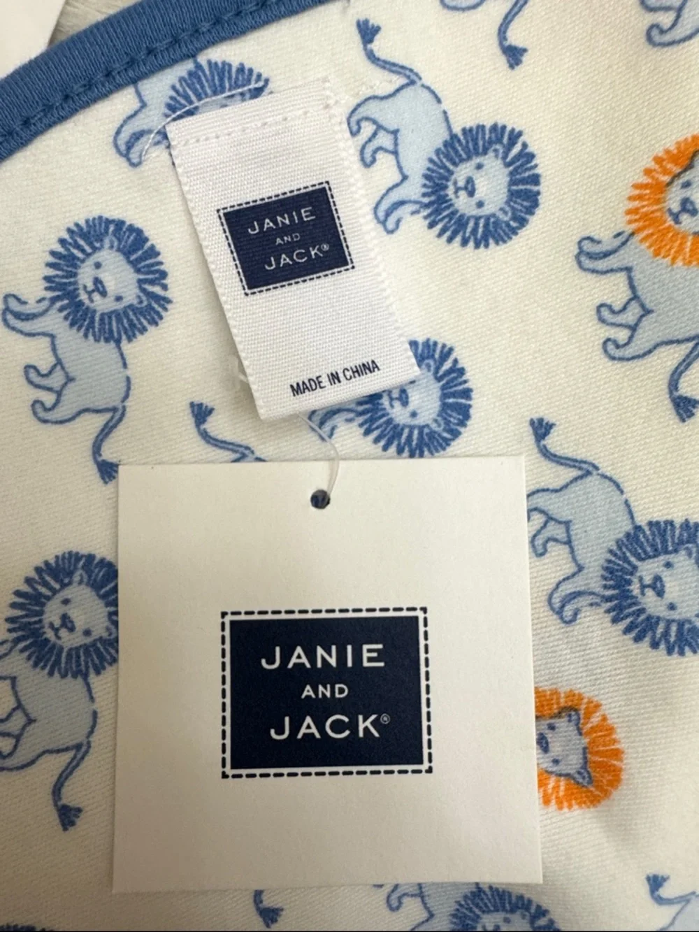 Janie and Jack Bibs Blue-Trim Double Sided Cotton Lion Print Baby Bibs - 4 Set